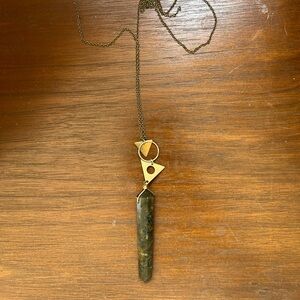 Geometric Gold and Brown Stone Pendant Necklace